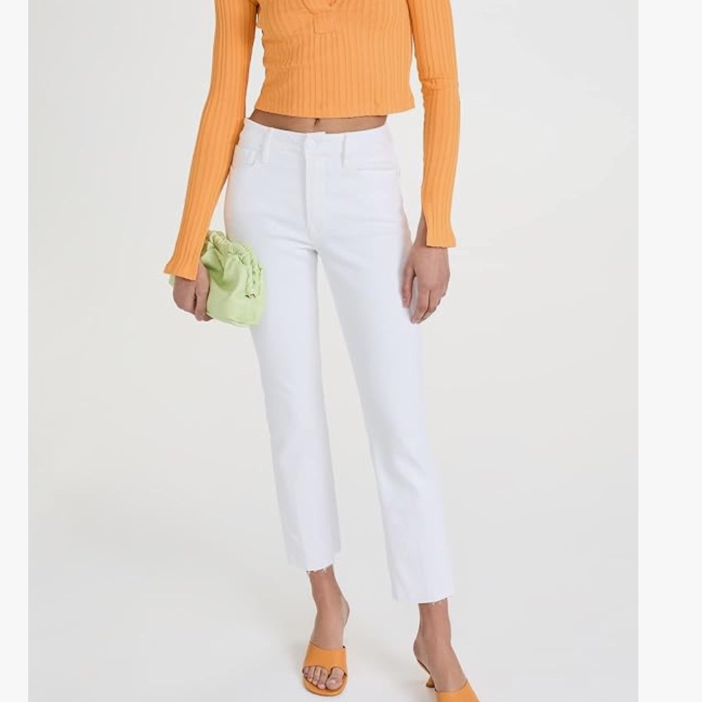 Good American straight leg cropped white jeans raw hem 10/30